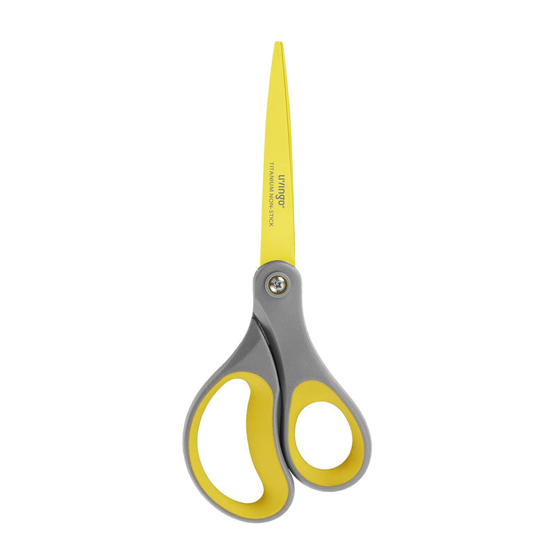 [Australia - AusPower] - LIVINGO 8" 2 Pack Scissors, Titanium Coated Sharp Stainless Steel Non-stick Scissors All Purpose, Comfort Grip Handles Shears for Office Home Supplies Crafting DIY Cutting Tape Adhesive General Use 2 Pack 8" Yellow/Grey 