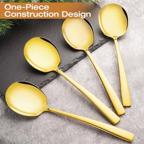 Stainless Steel Serving Spoons Large 9.2-Inch Gold Serving Spoon 8-Piece Big Serving Utensil Set for Buffet, Parties, Catering - Dishwasher Safe(8-Pieces, Gold) Gold, 8 Serving Spoons