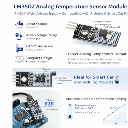 JESSINIE LM35DZ analog temperature sensor module, 6-piece set with 4–30V input and 10mV output