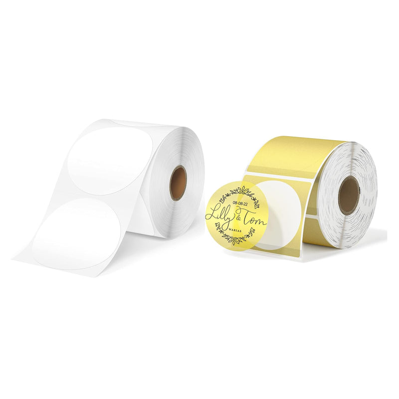 3 Inch White Circle Thermal Sticker Labels+Gold Transparent Thermal Stickers