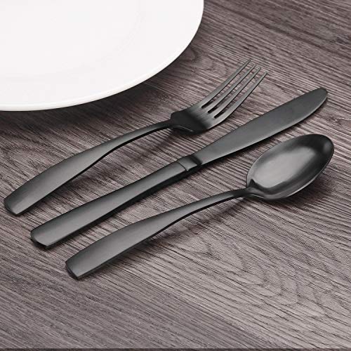 Matte Black Silverware Set, Bysta 20-Piece Stainless Steel Flatware Set, Kitchen Utensil Set Service for 4, Tableware Cutlery Set for Home and Restaurant, Satin Finish, Dishwasher Safe Matte Black