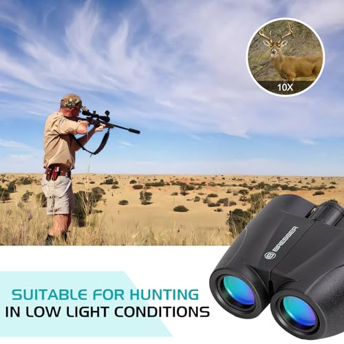 BRESSER 10x25 Binoculars for Adults and Kids, Folding Compact Binocular with Weak Light Vision, Lightweight Small Binoculars for Bird Watching, Travel, Concerts, Hunting, Hiking, Black