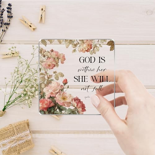 Inspirational Rustic Christian Desk Decor Gifts for Women, God is Within Her She Will Not Fall Motivational Gifts