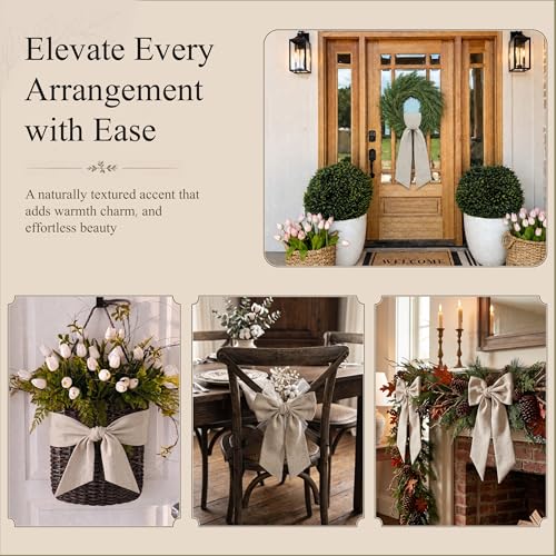 8 Pcs Linen Wreath Sash for Front Door, Embroidery Blank Wreath Sashes, Burlap Sash Ribbons Accessories for Flower Bouquet Party Garlands Yard Doorway Wedding Xmas Decor, 4.9 x 57 Inches Burlap-8pcs