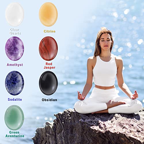 7PCS Thumb Worry Stones for Anxiety Healing Crystals Sets, 7 Chakra Crystals and Healing Stones, Meditation Crystal Reiki Natural Relax Palm Stone for Anxiety Therapy Relief