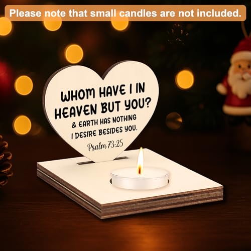 Psalm 73:25 Heart Candle Holder, Christian Gift for Women Men, Wooden Scripture Tea Light Stand, Religious Faith Home Décor, Bible Verse Memorial Keepsake for Encouragement, CCA725 Beige - Psalm 73:25