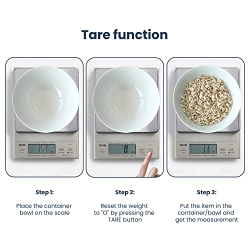 TANITA KD-321 Digital Kitchen Scales – Stainless Steel Food Weighing Scales, 3kg Precision Food Scale, Kitchen Scales Digital for Cooking & Baking, Silver