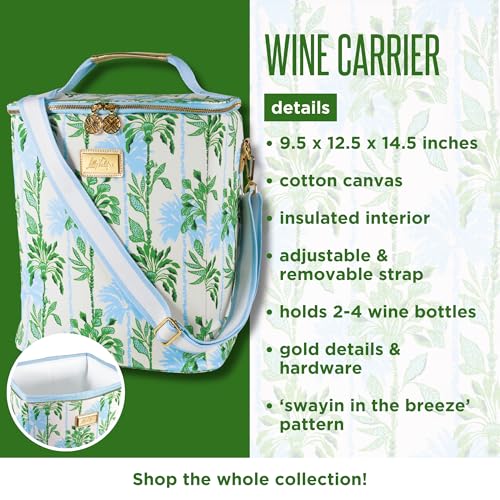 Lilly Pulitzer Insulated Wine Carrier, Cooler Bag Holds up to 4 Bottles of Wine, Soft Cooler with Adjustable/Removable Strap and Double Zipper Close (Swayin in The Breeze)