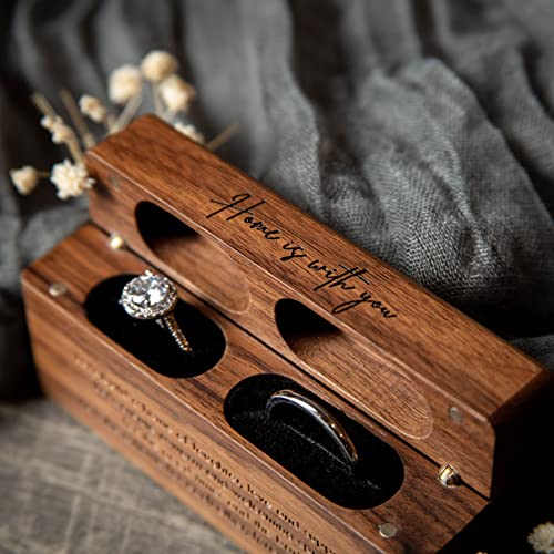 MUUJEE Double Ring Box - Engraved Slim Wooden Ring Case Box for Wedding Ceremony Engagement Proposal Ring Bearer Box - Anniversary Birthday Gift Ideas (Home Is With You) Home Is With You