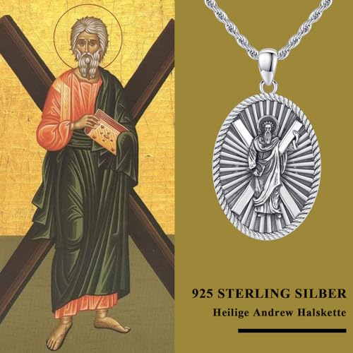 925 Sterling Silver Saint Andrew Necklace St Andrew Oval Medal Pendant Religious Jewellery Catholic Gifts for Men Women