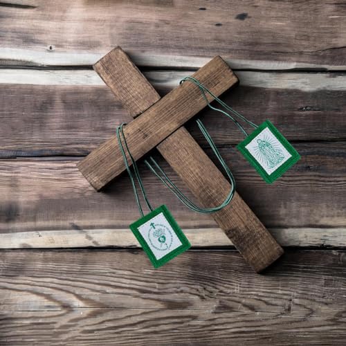 Scapulars Catholic, 3-Pack Green Scapular of Immaculate Heart of Mary, Escapularios Catolicos, Religious Gift for Women, Includes Blessed Saint Benedict Prayer Card 3 Pack