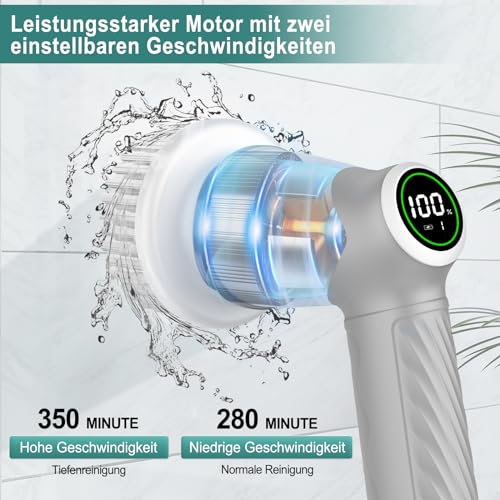Electric Cleaning Brush, Cordless Spin Scrubber with 6 Brush Heads, 2 Modes Cleaning Brush for Household, Multifunctional Brush, Perfect for Deep Cleaning of Tiles, Kitchen, Grill, Glass