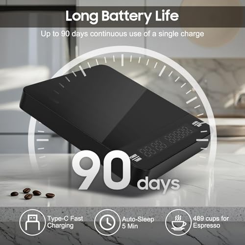 Reachargeable Mini Coffee Scale with Timer, 0.1g Accuracy 3kg High Precision Dual Digital HD LED Screen Display Kitchen Scale for Home, Travel, Labs, Gold