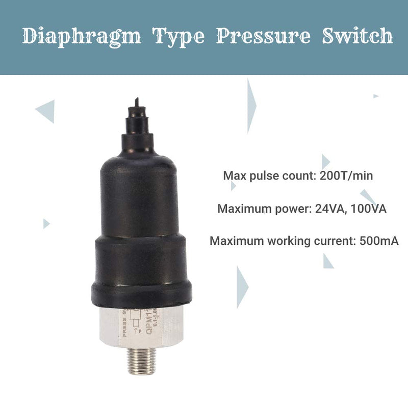 QPM11-NC Pressure Switch Air, 1/8 Inch 220 V / 48 V 0.1-1.0 MPa Membrane Type Pneumatic Adjustable Pressure Control Contact Normal Closed Thread Male Thread Nozzle