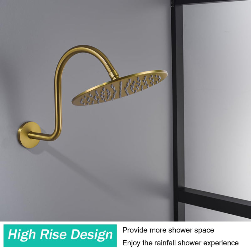 13 Inch Shower Arm,S Shaped Shower Head Riser Pipe Goose Neck Shower Arm High Rise Extender with Flange,Champagne Bronze,SE-RD91098-13CB Round Flange-13″Champagne Bronze