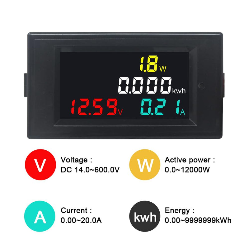 [Australia - AusPower] - KETOTEK Voltmeter Ammeter DC 14-600V 20A, 4 in 1 Multimeter Panel Kwh Volt Amp Watt Meter, Digital Power Meter Energy Monitor DC Current Meter with Built-in Shunt 14-600V 20A(Built-in Shunt) 