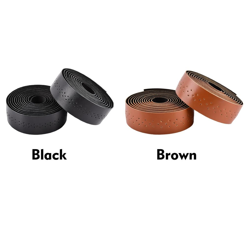 2 Rolls Bike Handlebar Tapes with 2Pcs Handle End Plugs and 2Pcs Finishing Tapes, Self-Adhesive Multifunctional Bicycle Handlebar Tapes, 210x2.8cm/82.68x1.1inch, PU+EVA(Color:Brown) Brown