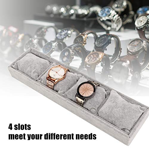 4 Grid Slots Bracelet Display Tray, Gray Flannel Jewelry Storage Organizer With Pillows, Jewelry Holder For Bangles Bracelets Watches