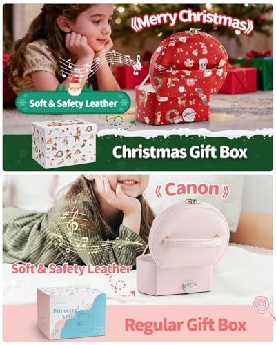 VLANDO Musical Jewelry Box for Girls, Arc Design with Spinning Ballerina E.Christmas White