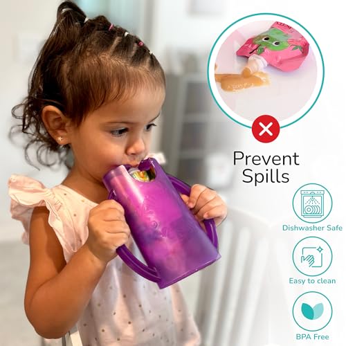 The Flipping Holder Baby Pouch Holder no Squeeze Flips to Juice Box Holder no Squeeze with Handles and Lid for Puree, applesauce, Yogurt & Reusable Baby Food Pouches Plus juicebox & Milk cartons