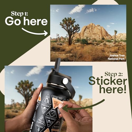 Wondery Official Fifty States bucket list™ Travel Water Bottle with Waterproof Stickers and Straw | Cream 32 oz Engraved | Insulated Stainless Steel Vacuum Sealed | Leak Proof