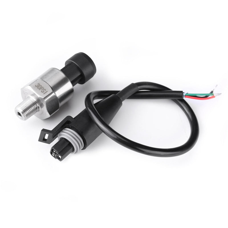 [Australia - AusPower] - 30PSI Pressure Transducer Sensor, 1/8-27 NPT Thread Stainless Steel Pressure Sensor 0.5-4.5V, Fuel Oil Pressure Transducer Sensor with Connector Harness for Gas, Water, Air 30PSI 