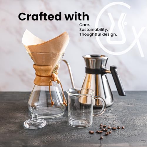Chemex Classic Series 3-cup pour-over glass coffeemaker with wooden handle in exclusive packaging, designed for brewing coffee.