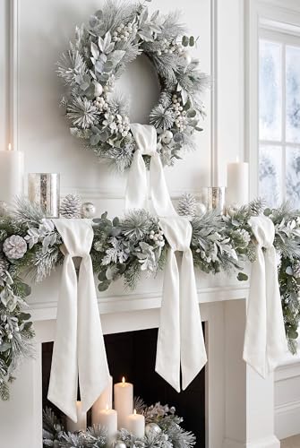 12 Pack White Wreath Sash Bulk for Front Door, Blank Linen-Look Wreath Sashes for Embroidery Wedding Event, DIY Church Holiday Decor, 5.12 x 54 Inch White - 12 Pack
