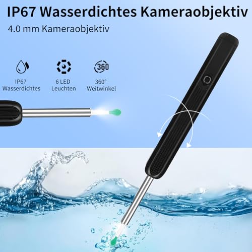 Miluna Ear Cleaner, OIP67 Waterproof Ear Clear with 6 LEDs, Miluna Pro Ear Cleaner with 1080P HD WiFi Camera, Ear Wax Remover Otoscope for iPhone, iPad and Android Smartphones Black