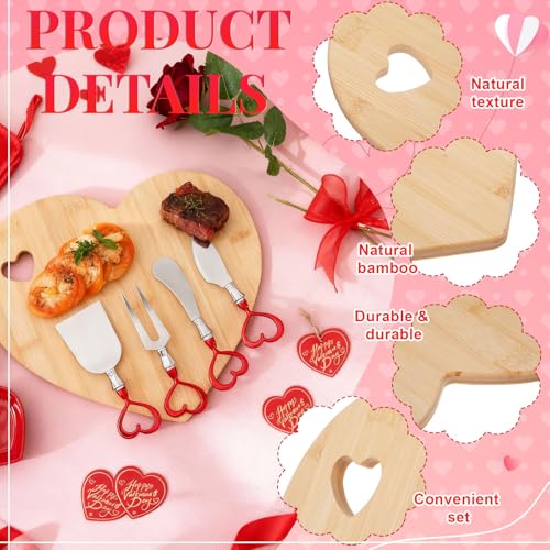 Acellegic 13 Pcs Heart Shaped Charcuterie Board Gift Set, 11 Inch Heart Cheese Board with Ceramic Bowls, Cheese Knives, Towel, Wedding Bridal Shower Engagement Gift for Bride, Newlyweds, Couples