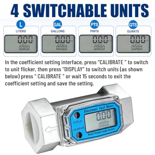 Digital Turbine Flow Meter, 15-120L/Min Liquid Flowmeter Water&Fuel Flow Guage Rust-Proof 0-99999 Electronic Fuel Meter 1-1/2In NPT, for Petrol Guns, Industrial&Medicine (1.5inch) 1.5inch