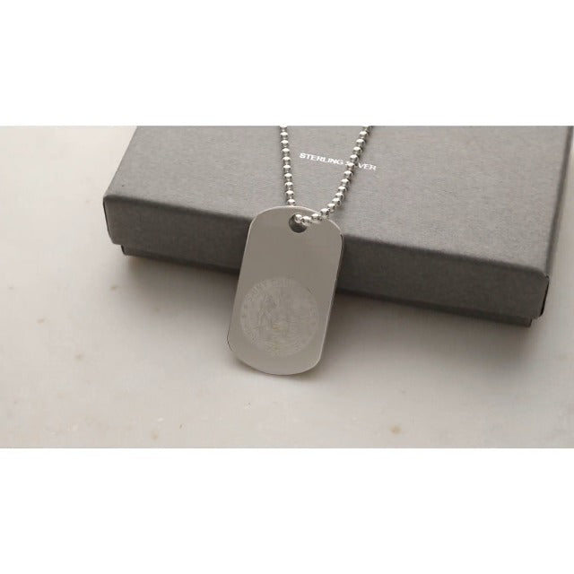 Christopher James of London | Solid 925 Sterling Silver St. Christopher Dog Tag with Optional Chain | Front & Back Engraving | Modern Photo Engraved Design | Gift Box Included