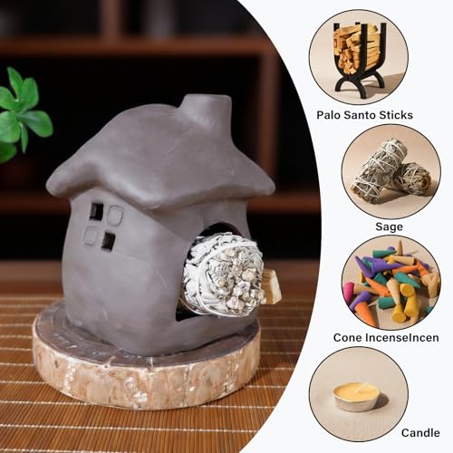 Mougigi House Palo Santo Burner - Mini Ceramic Chiminea Holder Black High House