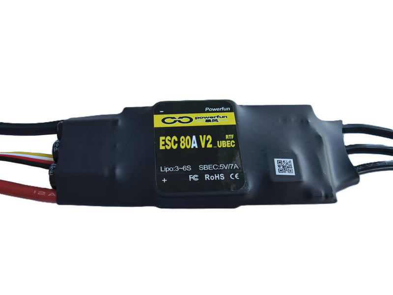 Powerfun 80A ESC 3S~6S LiPo Brushless Motor Speed Controller XT60 Connector BEC 5V 7A ESC for RC Plane Drone Car Airplane Overheat Protection ESC 80A(3~6S) SBEC 5V/7A