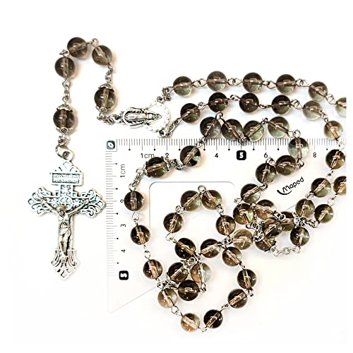 Rosary Beads Chaplet Purple Natural Amethyst Crystal Rosery Cross Catholic gifts Teal