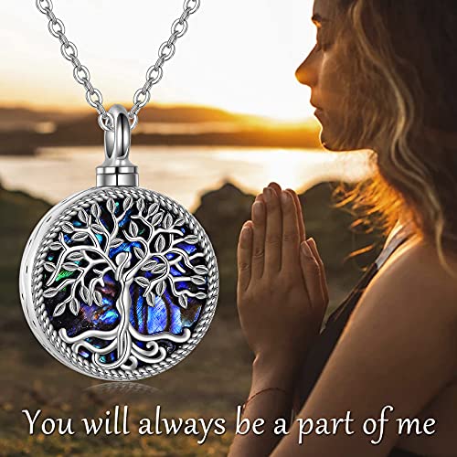 YAFEINI Tree of Life Locket Necklace 925 Sterling Silver Family Tree of Life Abalone/Mother of Pearl Locket Necklace that Holds Pictures for Women Jewelry