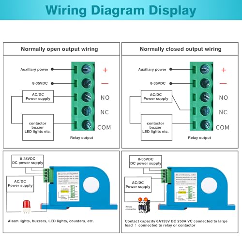 DEWIN Current Sensing Switch, D360 0-50A DIN Rail DC Current Sensing Switch with Overload Protection Linkage Control Hall Sensor 1NO+1NC