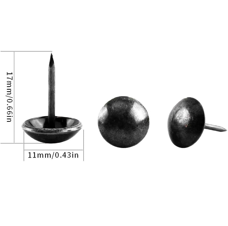 [Australia - AusPower] - 500Pcs Upholstery Tacks, BetterJonny Decorative Furniture Nails Pins 17X11MM Black Metal Thumb Tacks for Upholstered Furniture Cork Board, Home Decor 