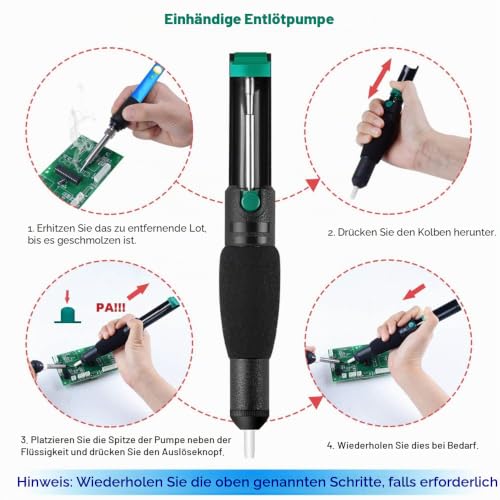 Desoldering Wick, Desoldering Pump, Solder Sucker, Solder Wick, 2 x Solder Braid (2.5mm Width, 1.5m Length), Replacement Tip, Desoldering Pump, Soldering Tool 6-in-1 Set
