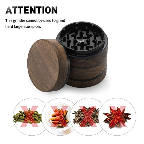 DCOU Premium Large Wooden Spice Grinder Pollen Collector with Magnetic Lid and Pollen Catcher 4 Piece 2.5 inches (Black) Black