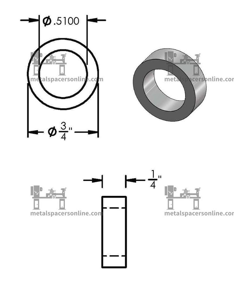 [Australia - AusPower] - Aluminum Spacer 3/4" OD x 1/2" ID x Choose Your Length, Round Spacer Unthreaded Standoff Bushing Plain Finish, Fits screws bolts 1/2" or M12 by Metal Spacers Online (1/4" Length, 10 Pack) 1/4" Length 