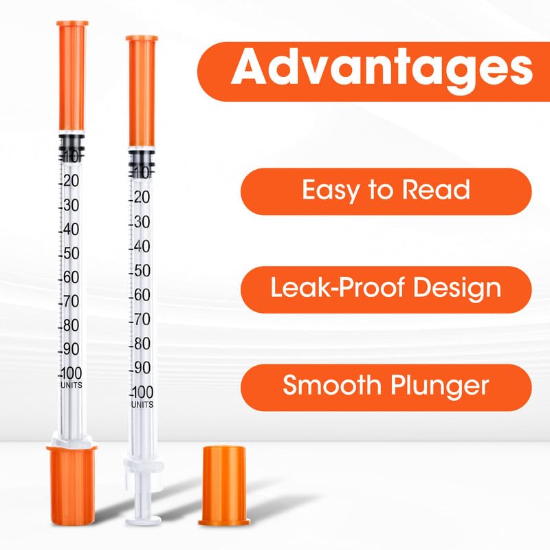 U-100 1ml Syringe 31G 5/16 Inch, 1cc Syringes for Lab Supplies Dispensing Supplies, Individually Wrapped, 100 Pack 1mL 31 Gauge 5/16 Inch