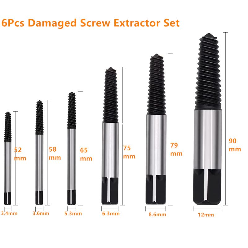 [Australia - AusPower] - 6PCs Damaged Screw Extractor Kits, Chrome-vanadium Steel Stripped Screw Extractor Broken Bolt Extractors Kit, Easy Out Damaged Bolts Remover Tool 
