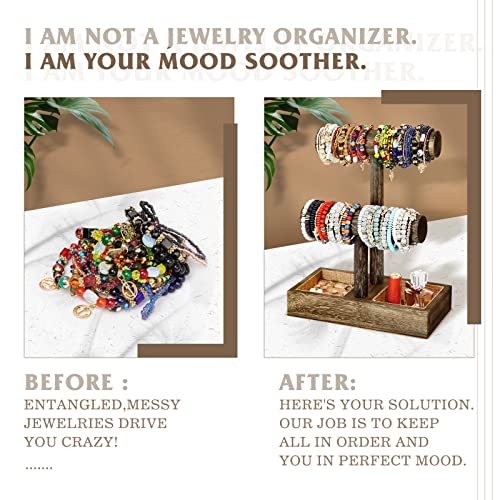 LadyRosian 2 Tier Wooden Display Jewelry Accessory Stand Jewelry Bracelet Holder Bangle Watch Necklace Storage Jewelry Box Organizer, (Brown-2 layers) Brown 2-Tier