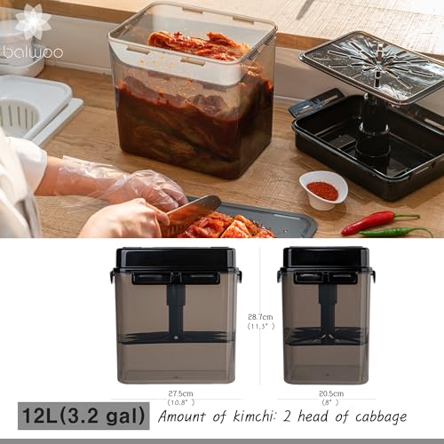 SMART Automatic Press Plate Food Storage Container for Kimchi Sauerkraut Pickle Fermentaion/Airtight Lid Food Storage Container for Preserved Food Bulk Fermentation (12L / 3.2 gal) 12 L