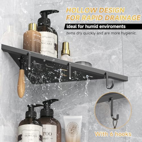 Corner Shower Shelves 10" Matte Black 304 Stainless Steel Recessed Shelf for Bathroom，Shower Corner Rack with Razor Hole Hook，Grout in Shelf for Tiled Wall, 2 Pack (Black)