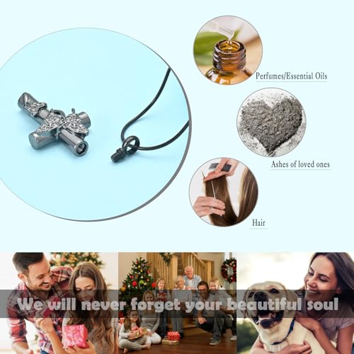 Butterfly Cross Urn Necklace for Ashes, Stainless Steel Memorial Keepsake Pendant for Men Women, Screw Top Seal Design Cremation Jewelry for Ashes Holder Cross Pendants for Ashe of Loved Black