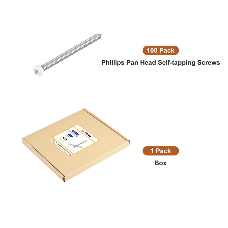 DTGN #8x3 White Screws 100Pack - 304 Stainless Steel Pan Head Phillips Sheet Metal Screw Self-Tapping Screw Wood Screws #8x3"