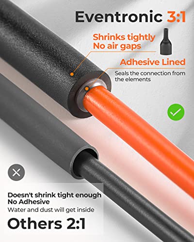 Eventronic 400-Piece Heat Shrink Tube Set, 3:1 Shrinkage, IP65 Waterproof Heat Shrink Tube with Adhesive, Total 40.5 m, Ideal for Electrical Insulation and Wire Connectors, Never Fade 400 Pièces, 45mm, Noir