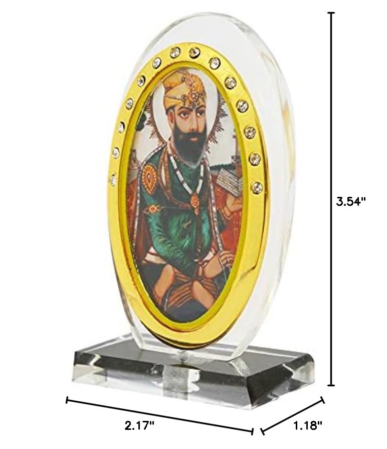 BISMAADH Car Dashboard Oval Shape Acrylic Showpiece Figurine Religious Idol Statue for Office & Home Décor (Guru Tegbahadur Ji) Guru Teghbahadur Ji